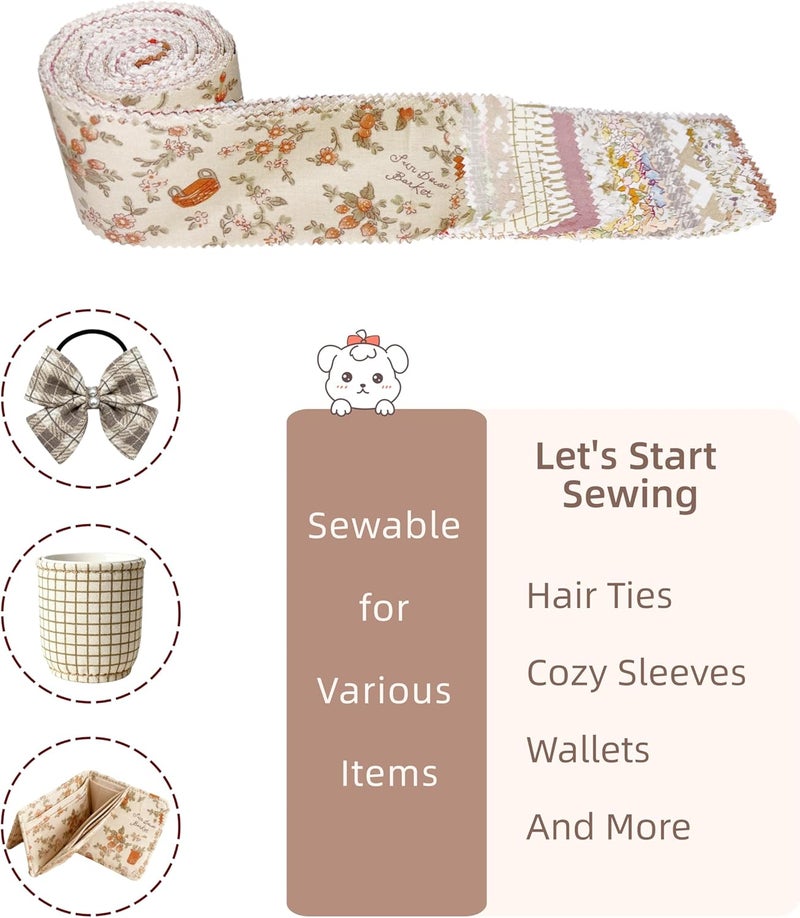 ADAIER 42Pcs Cotton Jelly Roll Fabric Strips - 2.5×19.6 Inch Pre-Cut Quilting Bundles for Sewing, Patchwork | DIY Cushions, Tablecloths, Home Decor (Serrated Cut Coffee Brown) - Image 2